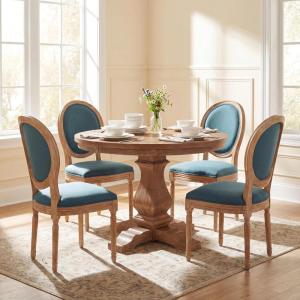 Christopher Knight Home Logy Extendable Dining Table Set for 4, Expandable Kitchen Table and Dining Chairs Set of 4, Rubberwood Dining Room Table Set for 4, Dark Gray+Natural(Teal+natural)