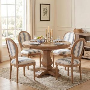 Christopher Knight Home Logy Extendable Dining Table Set for 4, Expandable Kitchen Table and Dining Chairs Set of 4, Rubberwood Dining Room Table Set for 4, Dark Gray+Natural(Blue Vertical+natural)