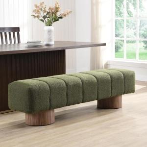 Christopher Knight Home Manila 64″ Boucle Dining Bench, Upholstered Ottoman Bench, Rectangular Dining Seat, Spacious Seating, Long Footstool for Living Room Dining Room, No Assembly Needed, Green(Green N)