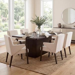 Christopher Knight Home Scout Modern Dining Table Set for 6, Rectangular Kitchen Table and Dining Chairs Set of 6, Rubberwood Dining Room Table Set for 6, Light Brown+Espresso(Beige+espresso)