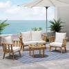 Christopher Knight Home Helena Outdoor Wooden Chat Set with Round Coffee Table, White and Teak Finish