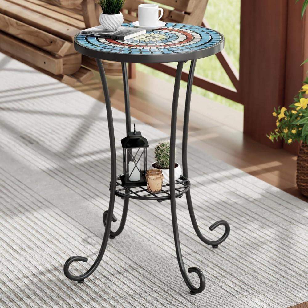 image:imageChristopher Knight Home Glady Outdoor Round Side Table Patio End Table with Ceramic Top and Metal Frame Small Decorative Accent Table for Patio Garden Porch Balcony Colorful GearsMosaic