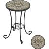 Christopher Knight Home Glady Outdoor Round Side Table, Patio End Table with Ceramic Top and Metal Frame, Small Decorative Accent Table for Patio Garden Porch Balcony, Colorful Gears(Bohemia)