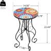 Christopher Knight Home Glady Outdoor Round Side Table, Patio End Table with Ceramic Top and Metal Frame, Small Decorative Accent Table for Patio Garden Porch Balcony, Colorful Gears(Colorful Gears)