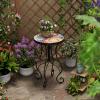 Christopher Knight Home Glady Outdoor Round Side Table, Patio End Table with Ceramic Top and Metal Frame, Small Decorative Accent Table for Patio Garden Porch Balcony, Colorful Gears(Colorful Gears)