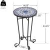 Christopher Knight Home Glady Outdoor Round Side Table, Patio End Table with Ceramic Top and Metal Frame, Small Decorative Accent Table for Patio Garden Porch Balcony, Colorful Gears(Celadon)