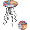 Christopher Knight Home Glady Outdoor Round Side Table, Patio End Table with Ceramic Top and Metal Frame, Small Decorative Accent Table for Patio Garden Porch Balcony, Colorful Gears(Colorful Gears)