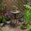 Christopher Knight Home Glady Outdoor Round Side Table, Patio End Table with Ceramic Top and Metal Frame, Small Decorative Accent Table for Patio Garden Porch Balcony, Colorful Gears(Mandala)