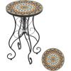 Christopher Knight Home Glady Outdoor Round Side Table, Patio End Table with Ceramic Top and Metal Frame, Small Decorative Accent Table for Patio Garden Porch Balcony, Colorful Gears(Mandala)