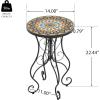 Christopher Knight Home Glady Outdoor Round Side Table, Patio End Table with Ceramic Top and Metal Frame, Small Decorative Accent Table for Patio Garden Porch Balcony, Colorful Gears(Mandala)