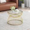 Christopher Knight Home Vevia 17″ Golden End Table, Metal Accent Table, Round Wooden Top, Nesting Designed Home Decor, Birdcage Small Coffee Tables for Living Room, Bedroom, No Assembly, Natural+Gold(Golden)