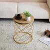 Christopher Knight Home Vevia 17″ Golden End Table, Metal Accent Table, Round Wooden Top, Nesting Designed Home Decor, Birdcage Small Coffee Tables for Living Room, Bedroom, No Assembly, Natural+Gold(Natural+gold)
