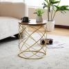 Christopher Knight Home Vevia 17″ Golden End Table, Metal Accent Table, Round Wooden Top, Nesting Designed Home Decor, Birdcage Small Coffee Tables for Living Room, Bedroom, No Assembly, Natural+Gold(Natural+gold)