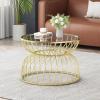 Christopher Knight Home Vevia 17″ Golden End Table, Metal Accent Table, Round Wooden Top, Nesting Designed Home Decor, Birdcage Small Coffee Tables for Living Room, Bedroom, No Assembly, Natural+Gold(Golden)