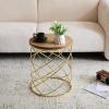 Christopher Knight Home Vevia 17″ Golden End Table, Metal Accent Table, Round Wooden Top, Nesting Designed Home Decor, Birdcage Small Coffee Tables for Living Room, Bedroom, No Assembly, Natural+Gold(Natural+gold)