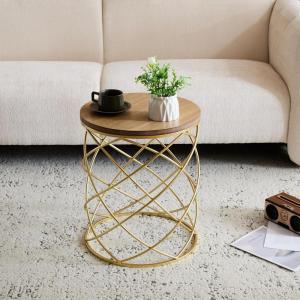 Christopher Knight Home Vevia 17″ Golden End Table, Metal Accent Table, Round Wooden Top, Nesting Designed Home Decor, Birdcage Small Coffee Tables for Living Room, Bedroom, No Assembly, Natural+Gold(Natural+gold)