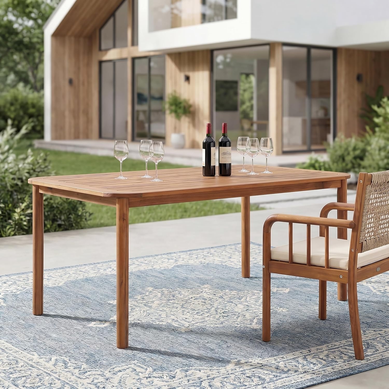 image:imageChristopher Knight Home Migas Patio Acacia Wood Dining Table Indoor and Outdoor Dining Room Table for 68 Persons Rectangular Dining Table for BackyardGarden Teak