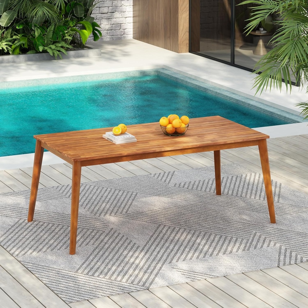 image:imageChristopher Knight Home Alina 708 Farmhouse Patio Acacia Wood Dining Table Indoor and Outdoor Dining Room Table for 46 People Rectangular Outdoor Furniture for BackyardGarden Natural