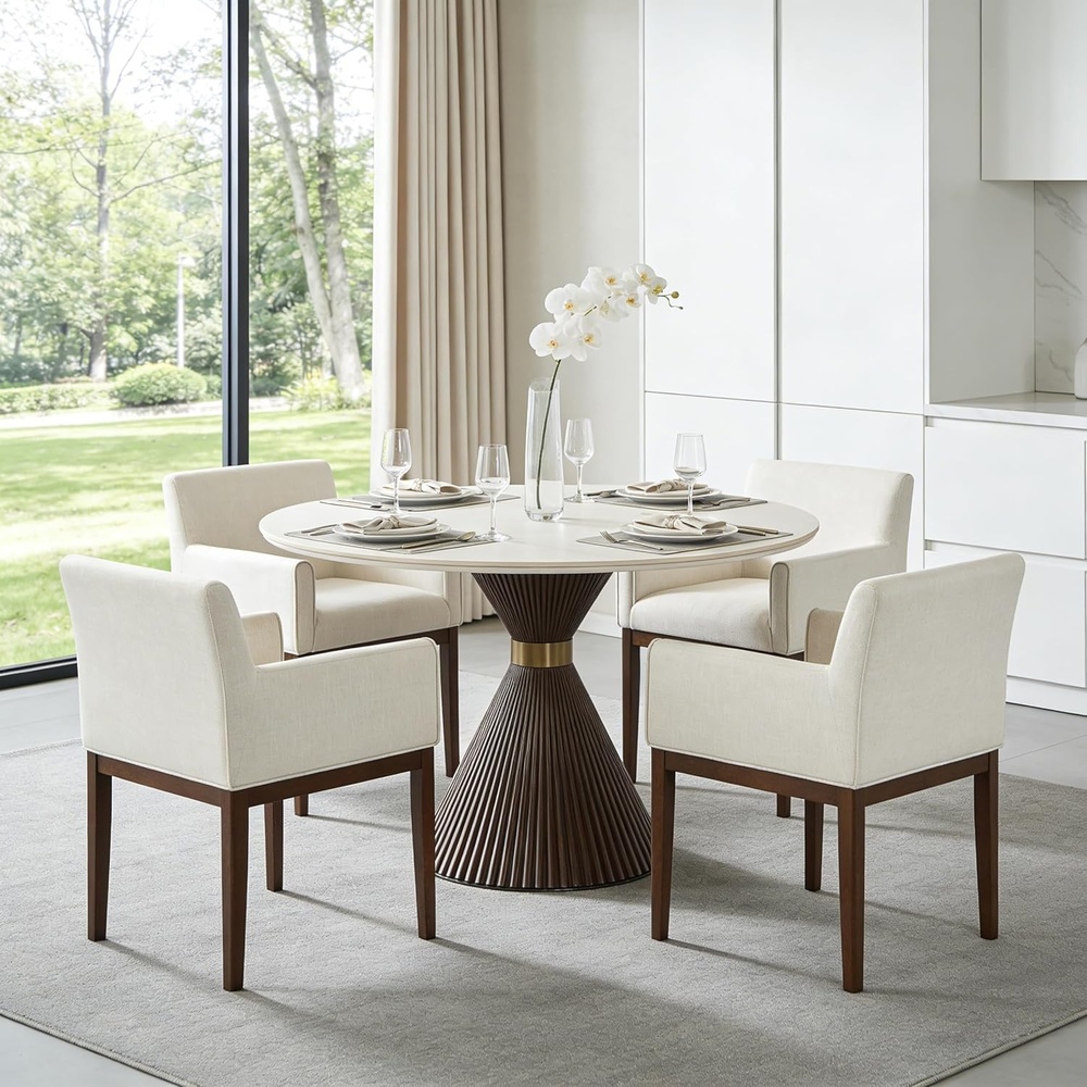 image:imageChristopher Knight Home April Upholstered Dining Chairs Set of 4 Dining Room Chairs with Rubberwood Legs and Padded Seat Modern Kitchen Chairs Living Room Accent Chairs Extra Seat BeigeBrownBeigebrown