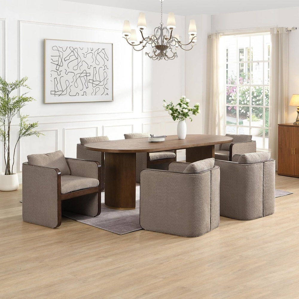 image:imageChristopher Knight Home Cabelo Modern Dining Table Set for 6 Oval Kitchen Table and Dining Chairs Set of 6 Rubberwood Dining Room Table Set for 6 AlmondWalnutTaupewalnut