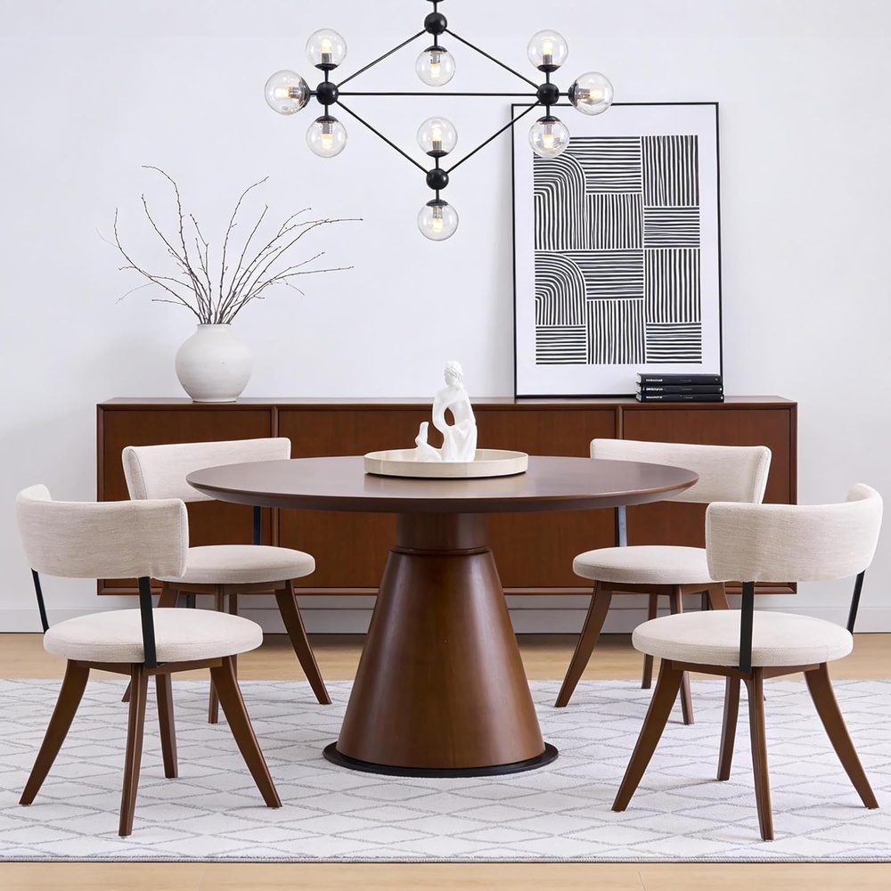 image:imageChristopher Knight Home Ceru Fabric Upholstered Dining Chairs Set of 4 Curved Backrest Kitchen Side Chair Rubberwood Dining Room Armless Chair Extra Seat for Living Room BeigeNaturalBeigewalnut