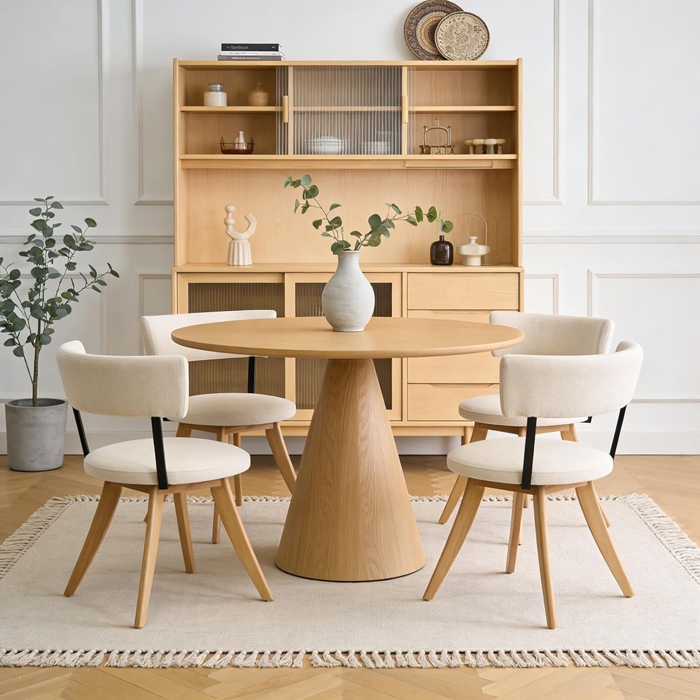 image:imageChristopher Knight Home Ceru Fabric Upholstered Dining Chairs Set of 4 Curved Backrest Kitchen Side Chair Rubberwood Dining Room Armless Chair Extra Seat for Living Room BeigeNaturalBeigenatural