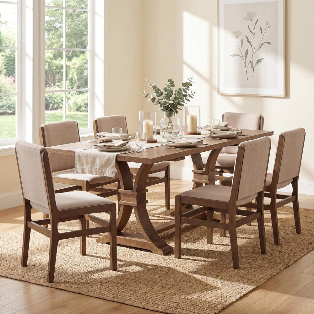 image:imageChristopher Knight Home Chady Wooden 7 Piece Dining Table Set with Chairs Modern Extendable Dining Room Table Set with XFrame Upholstered Dining Chairs Set of 6 for Kitchen WalnutBeigeWalnutbeige