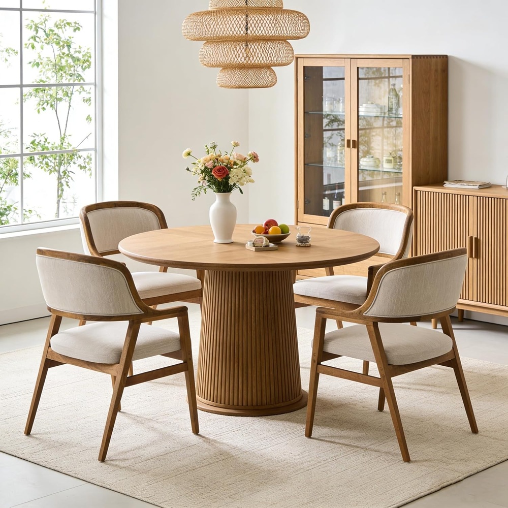image:imageChristopher Knight Home Dolia Mid Century Modern Dining Chairs Set of 4 Dining Chair with Fabric Upholstery Wooden Kitchen Chairs with Curved Backrest Extra Seat for Dining Room Beige  WalnutBeige  Walnut