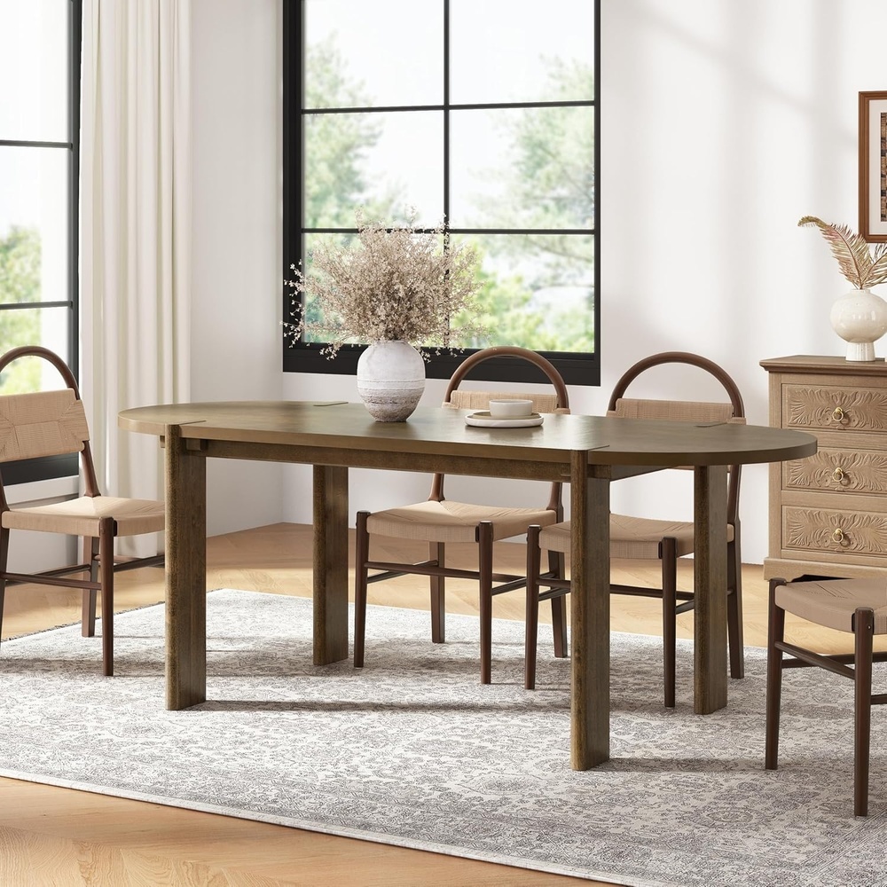 image:imageChristopher Knight Home Gernang Modern Minimalist Wooden Indoor Dining Table Oval Top Dining Room Table for 6 Rubberwood Kitchen Table for Family GatheringsRestaurant Walnut