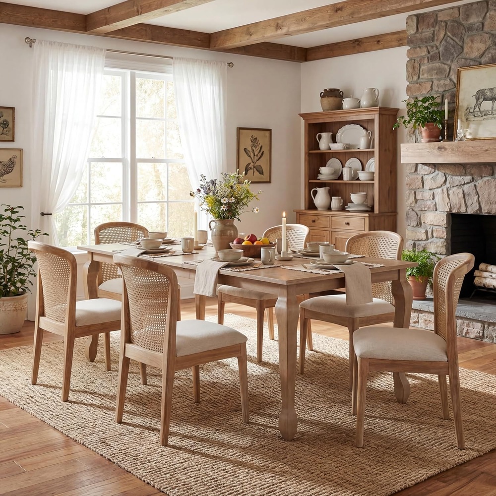 image:imageChristopher Knight Home Shawen Extendable Dining Table Set for 6 Expandable Kitchen Table and Dining Chairs Set of 6 Solid Wood Dining Room Table Set for 6 WhiteWalnutBeigenatural Brown