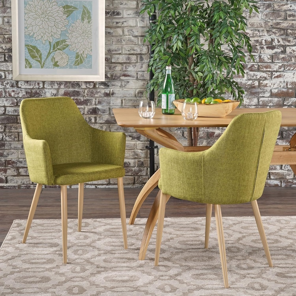 image:imageChristopher Knight Home Zeila MidCentury Modern Fabric Dining Chair with Wood Finished Metal Legs 2Pcs Set Green  Light Brown