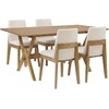 Christopher Knight Home Cody Mid Century Modern Dining Table Set for 4, Upholstered Dining Chairs and 63″ Double V Base Table Set, 5 Piece Wooden Rectangular Dining Room Table Set for 4, Beige+Natural