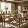 Christopher Knight Home Freya Mid Century Modern Dining Table Set for 6, Upholstered Dining Chairs and 63″ Double V Base Table Set, 7 Piece Wooden Rectangular Dining Room Table Set for 6,Beige+Natural(Beige+natural)