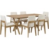 Christopher Knight Home Freya Mid Century Modern Dining Table Set for 6, Upholstered Dining Chairs and 63″ Double V Base Table Set, 7 Piece Wooden Rectangular Dining Room Table Set for 6,Beige+Natural(Beige+natural)