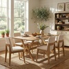 Christopher Knight Home Freya Mid Century Modern Dining Table Set for 6, Upholstered Dining Chairs and 63″ Double V Base Table Set, 7 Piece Wooden Rectangular Dining Room Table Set for 6,Beige+Natural(Beige+natural)