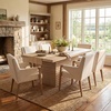 Christopher Knight Home Peysa 7-piece Dining Table Set for 6, Wooden Dining Room Table Set for 6 People, Upholstered Dining Chairs Set + Dinner Table with Pedestal Base, Light Natural + Light Beige(Light Natural + Light Beige)