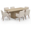 Christopher Knight Home Peysa 7-piece Dining Table Set for 6, Wooden Dining Room Table Set for 6 People, Upholstered Dining Chairs Set + Dinner Table with Pedestal Base, Light Natural + Light Beige(Light Natural + Light Beige)