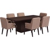 Christopher Knight Home Peysa 7-piece Dining Table Set for 6, Wooden Dining Room Table Set for 6 People, Upholstered Dining Chairs Set + Dinner Table with Pedestal Base, Light Natural + Light Beige(Espresso + Light Brown)