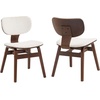 Christopher Knight Home Set of 2 Soft Boucle Fabric Upholstered Dining Chairs with Wood Frame, Curved Backrest Armless Accent Chair, Side Chair with Support Bar, Dining Room, Kitchen, White and Walnut