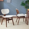 Christopher Knight Home Set of 2 Soft Boucle Fabric Upholstered Dining Chairs with Wood Frame, Curved Backrest Armless Accent Chair, Side Chair with Support Bar, Dining Room, Kitchen, White and Walnut