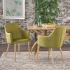 Christopher Knight Home Zeila Mid-Century Modern Fabric Dining Chair with Wood Finished Metal Legs, 2-Pcs Set, Green / Light Brown