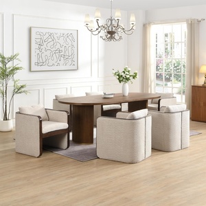 Christopher Knight Home Cabelo Modern Dining Table Set for 6, Oval Kitchen Table and Dining Chairs Set of 6, Rubberwood Dining Room Table Set for 6, Almond+Walnut(Almond+walnut)