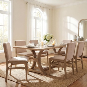 Christopher Knight Home Chady Wooden 7 Piece Dining Table Set with Chairs, Modern Extendable Dining Room Table Set with X-Frame, Upholstered Dining Chairs Set of 6 for Kitchen, Walnut+Beige(Light Natural+beige)