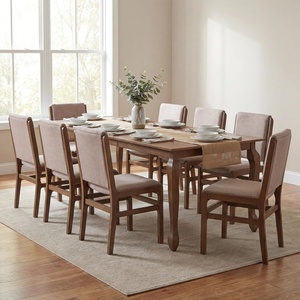 Christopher Knight Home Collie Rubber Wood 9 Piece Dining Table Set For 8 With Chairs, Modern Extendable Dining Room Table Set With X-frame, Upholstered Dining Chairs Set Of 8 For Kitchen,Walnut+Beige