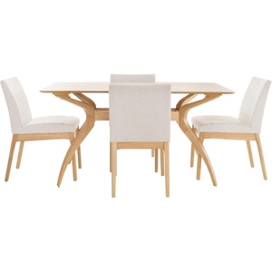 Christopher Knight Home Kwane Mid-Century Modern 5 Piece Dining Set, Light Beige and Natural Oak