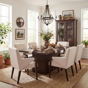 Christopher Knight Home Peysa 7-piece Dining Table Set for 6, Wooden Dining Room Table Set for 6 People, Upholstered Dining Chairs Set + Dinner Table with Pedestal Base, Light Natural + Light Beige(Espresso + Beige)