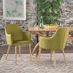 Christopher Knight Home Zeila Mid-Century Modern Fabric Dining Chair with Wood Finished Metal Legs, 2-Pcs Set, Green / Light Brown