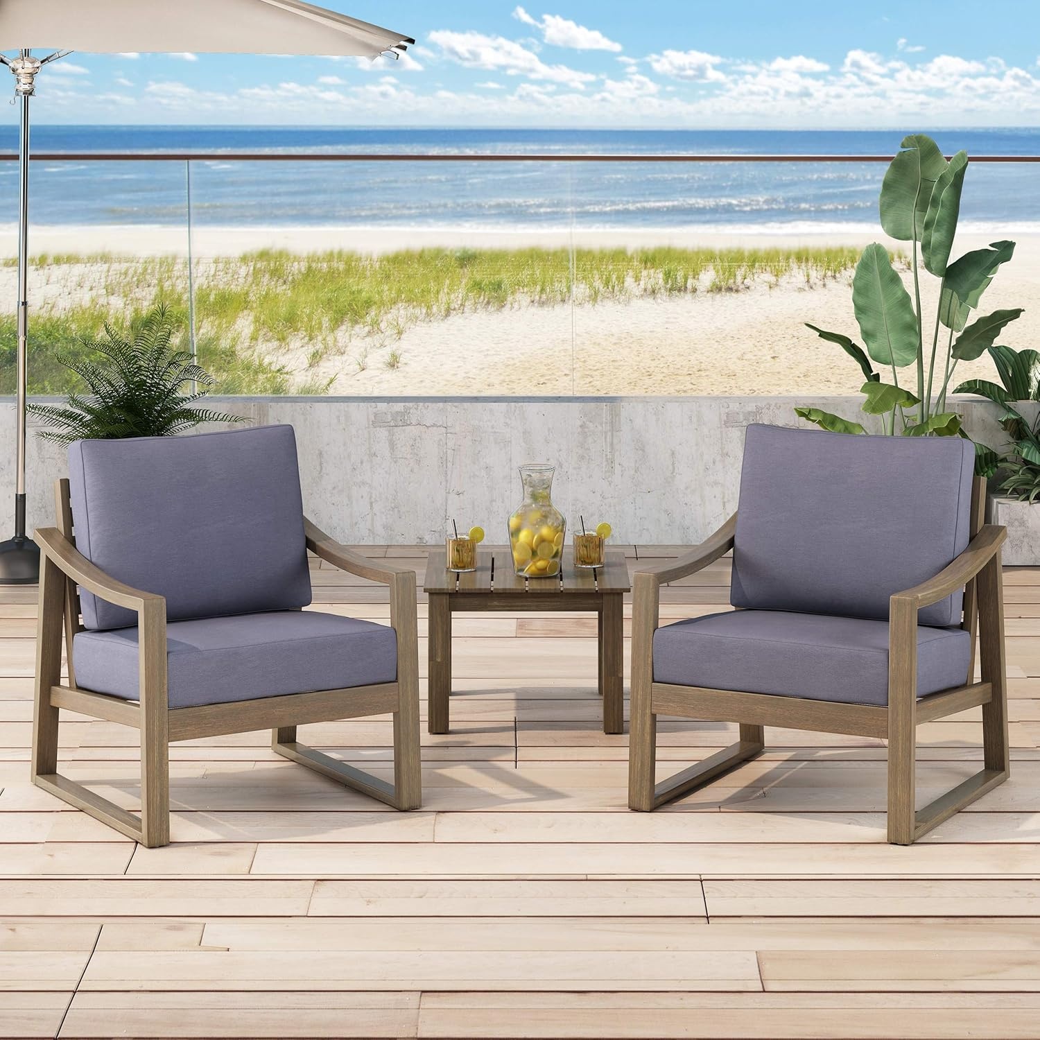 image:imageChristopher Knight Home Adolph Outdoor Acacia Wood Club Chairs with Water Resistant Cushions Teak and BeigeGray and Dark Gray