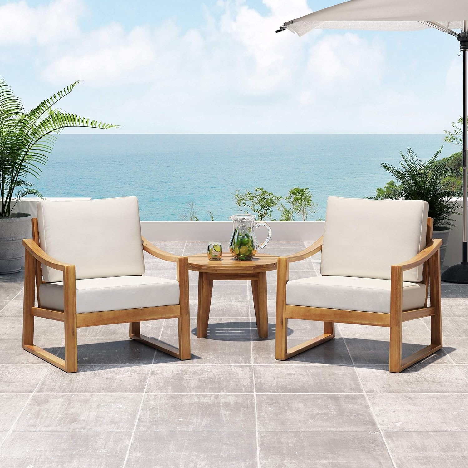 image:imageChristopher Knight Home Adolph Outdoor Acacia Wood Club Chairs with Water Resistant Cushions Teak and BeigeTeak and Beige