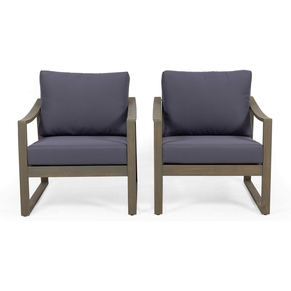 image:imageChristopher Knight Home Adolph Outdoor Acacia Wood Club Chairs with Water Resistant Cushions Teak and BeigeGray and Dark Gray